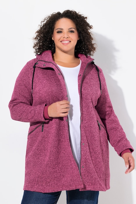 Strickfleece-Jacke, Kapuze, 2-Wege-Zipper, Zipptaschen