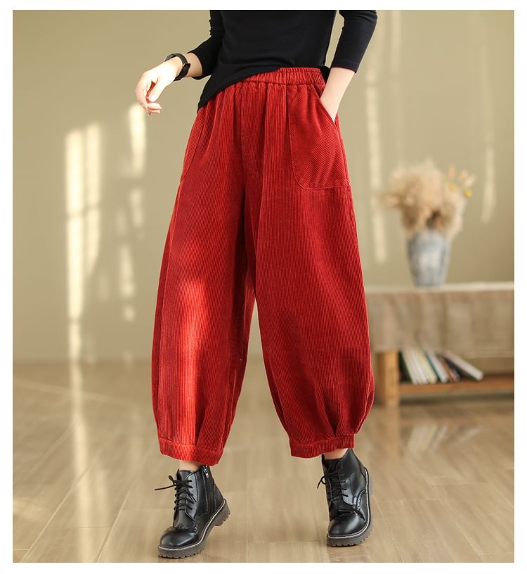 ZIMO - Elastische tailleband met effen corduroy cropped harembroek