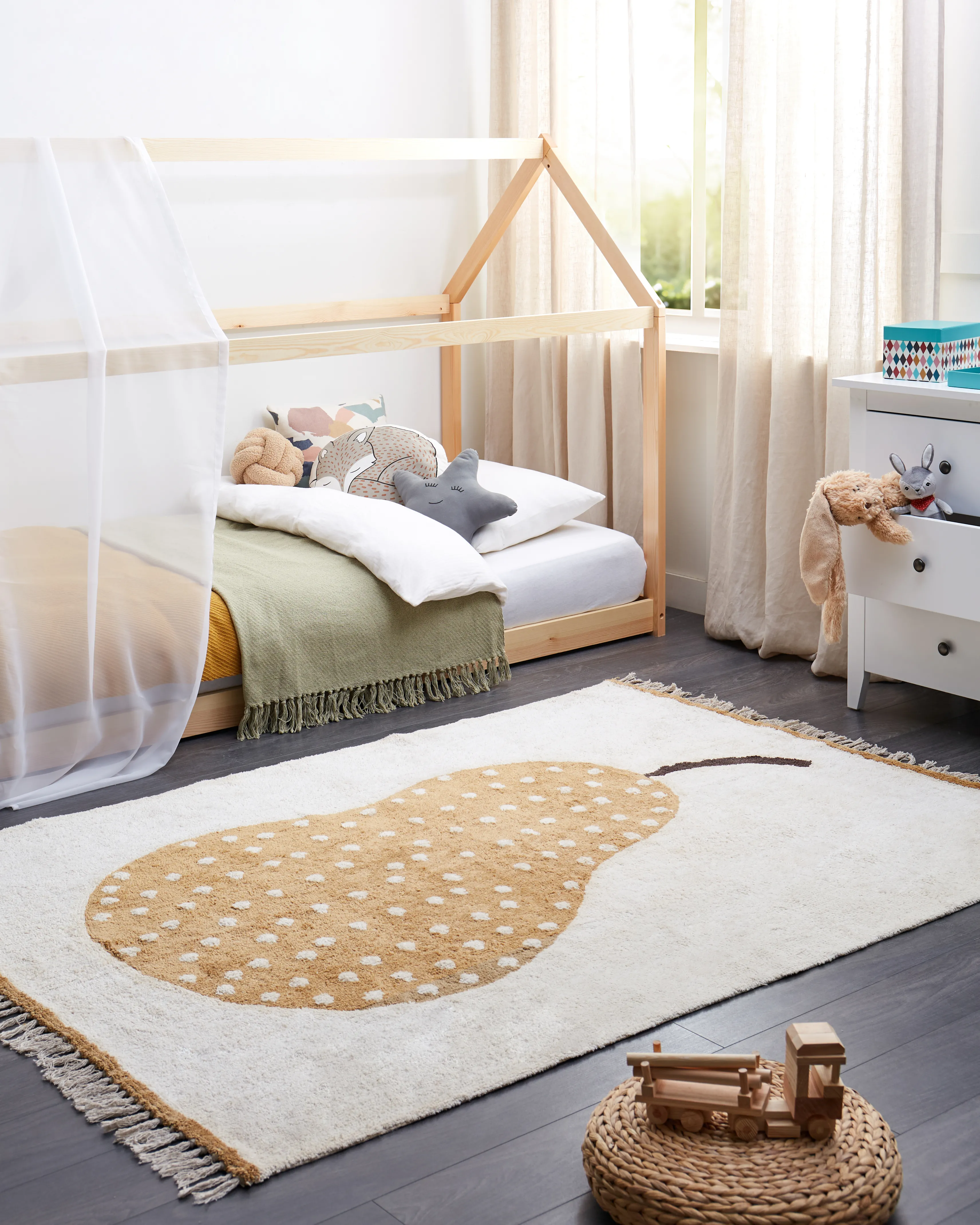 Kindervloerkleed KHIDARI Mosterdgeel Gebroken wit 140 x 200 cm Katoen