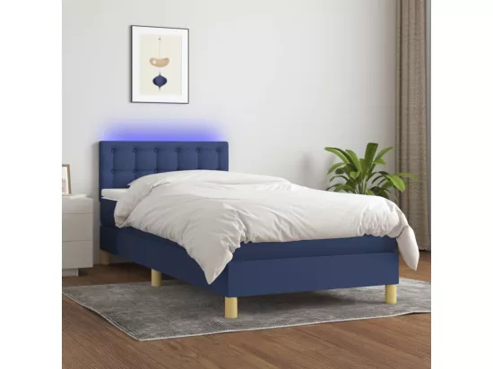 Sommier tapissier avec matelas et LED Bleu 90x190 cm Tissu
