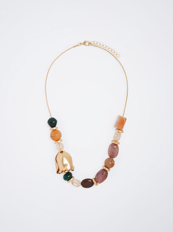 Colar com flor e pedra - Multicolorido
