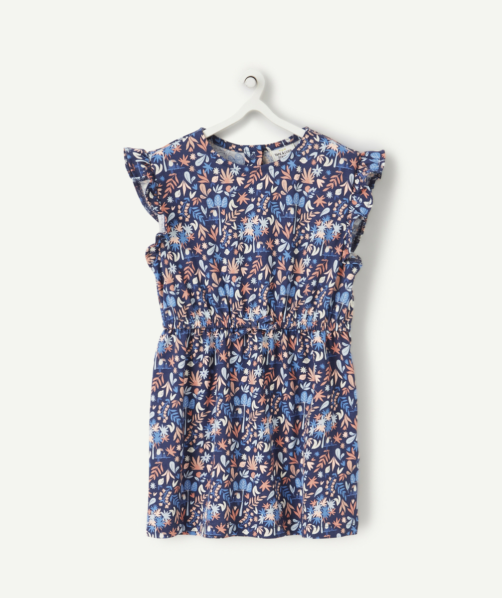 ROBE BÉBÉ FILLE BLEUE EN COTON BIO ET IMPRIMÉ FEUILLES