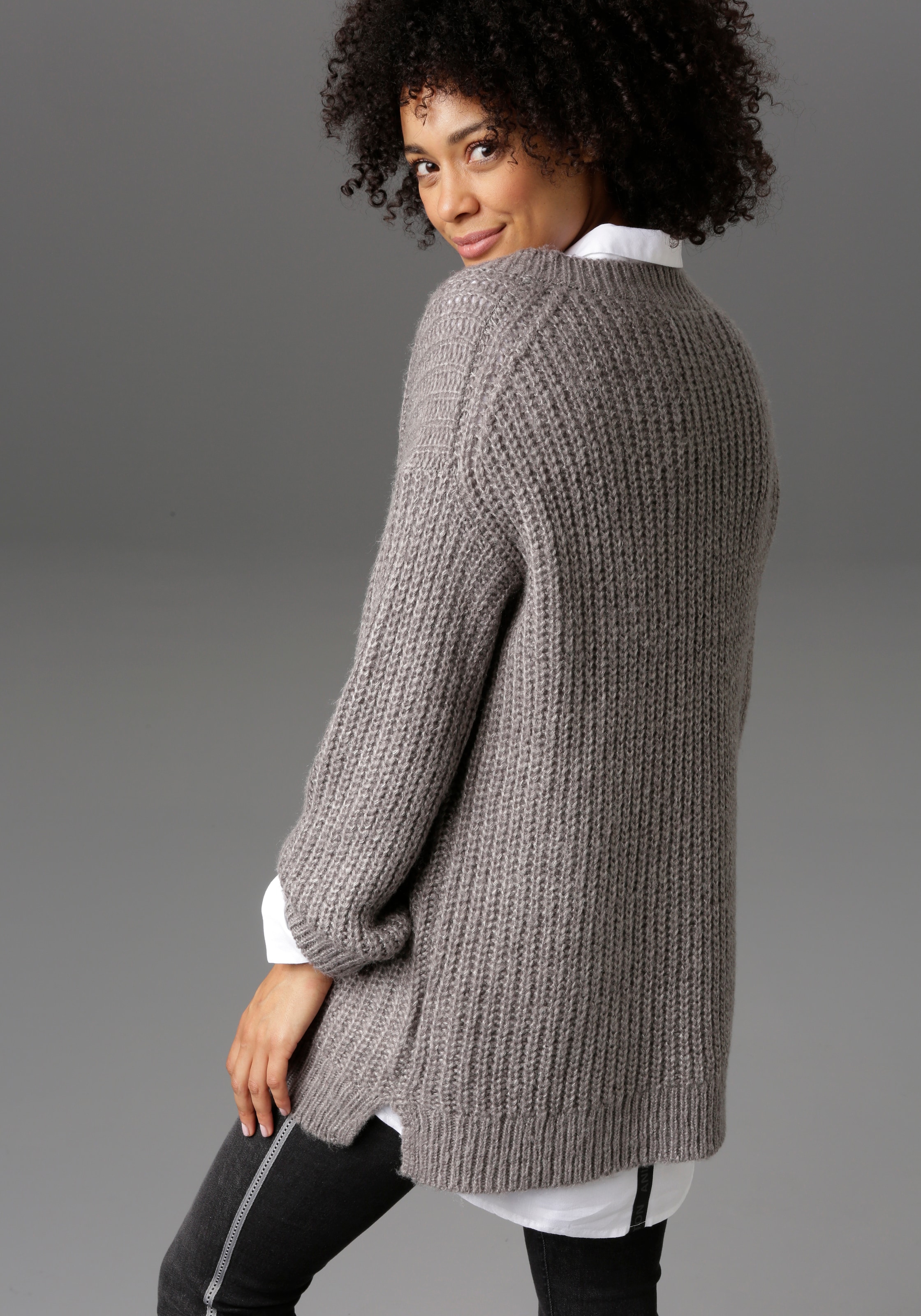 Aniston CASUAL Longpullover mit fixierten Umschlag an den langen Ärmeln