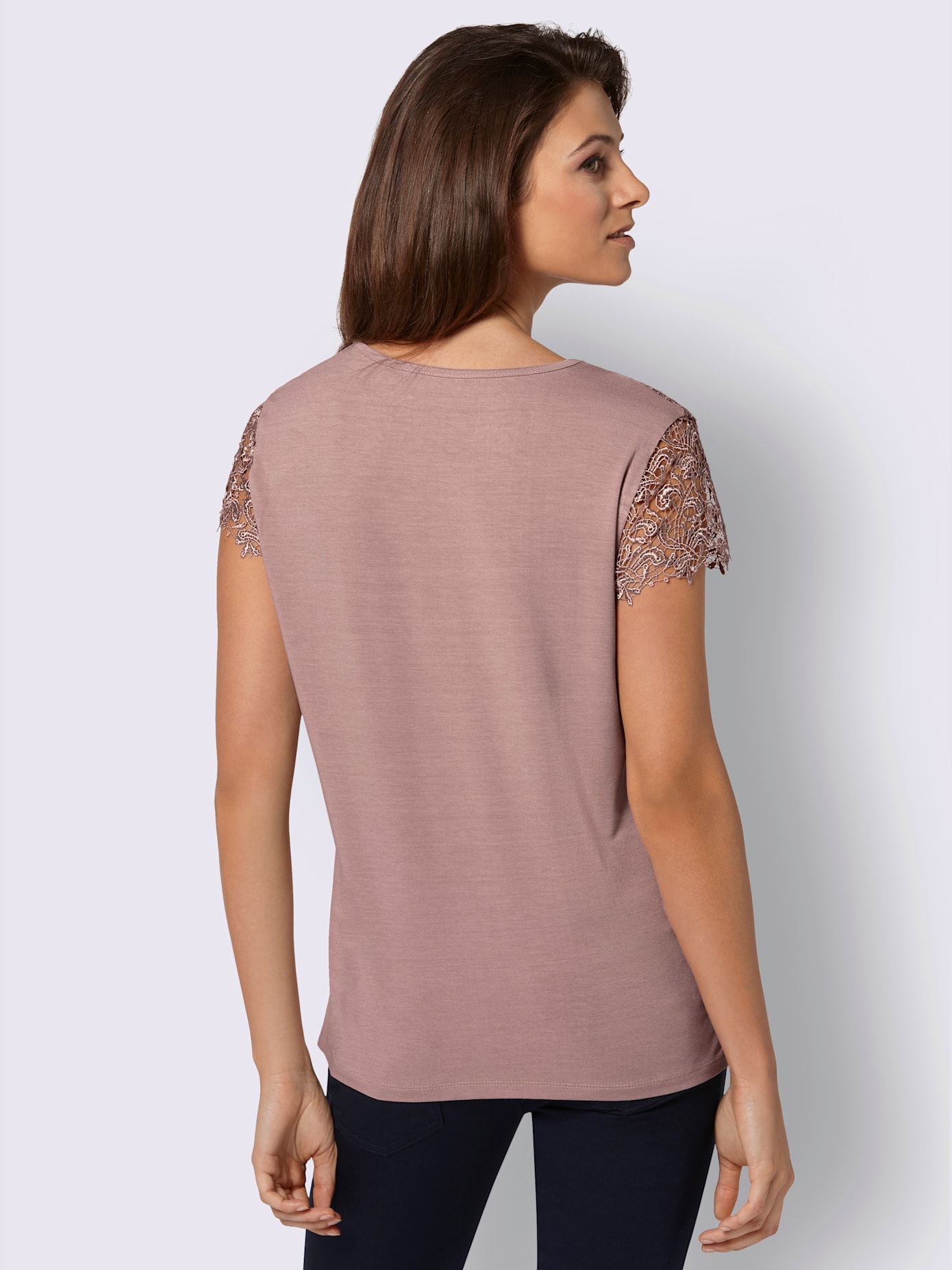 T-shirt empiècement en broderie anglaise manches courtes