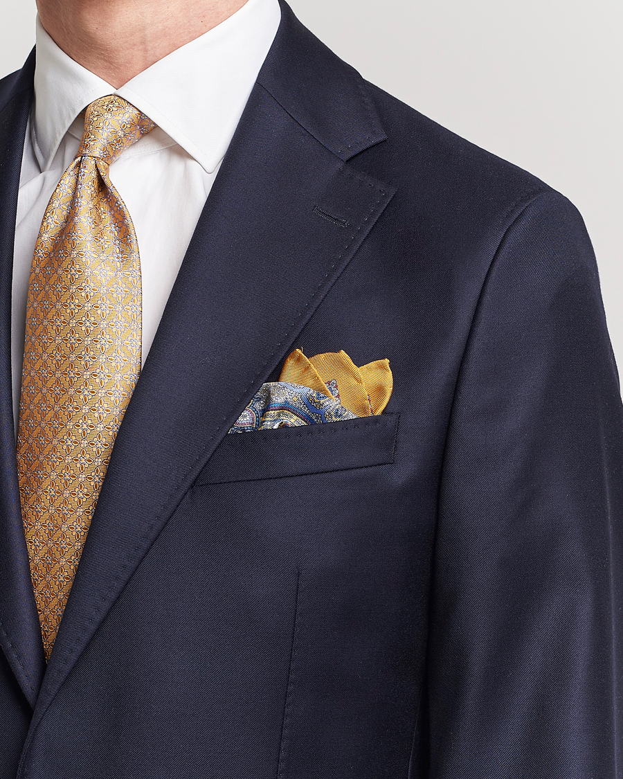 Eton Silk Paisley Print Pocket Square Yellow