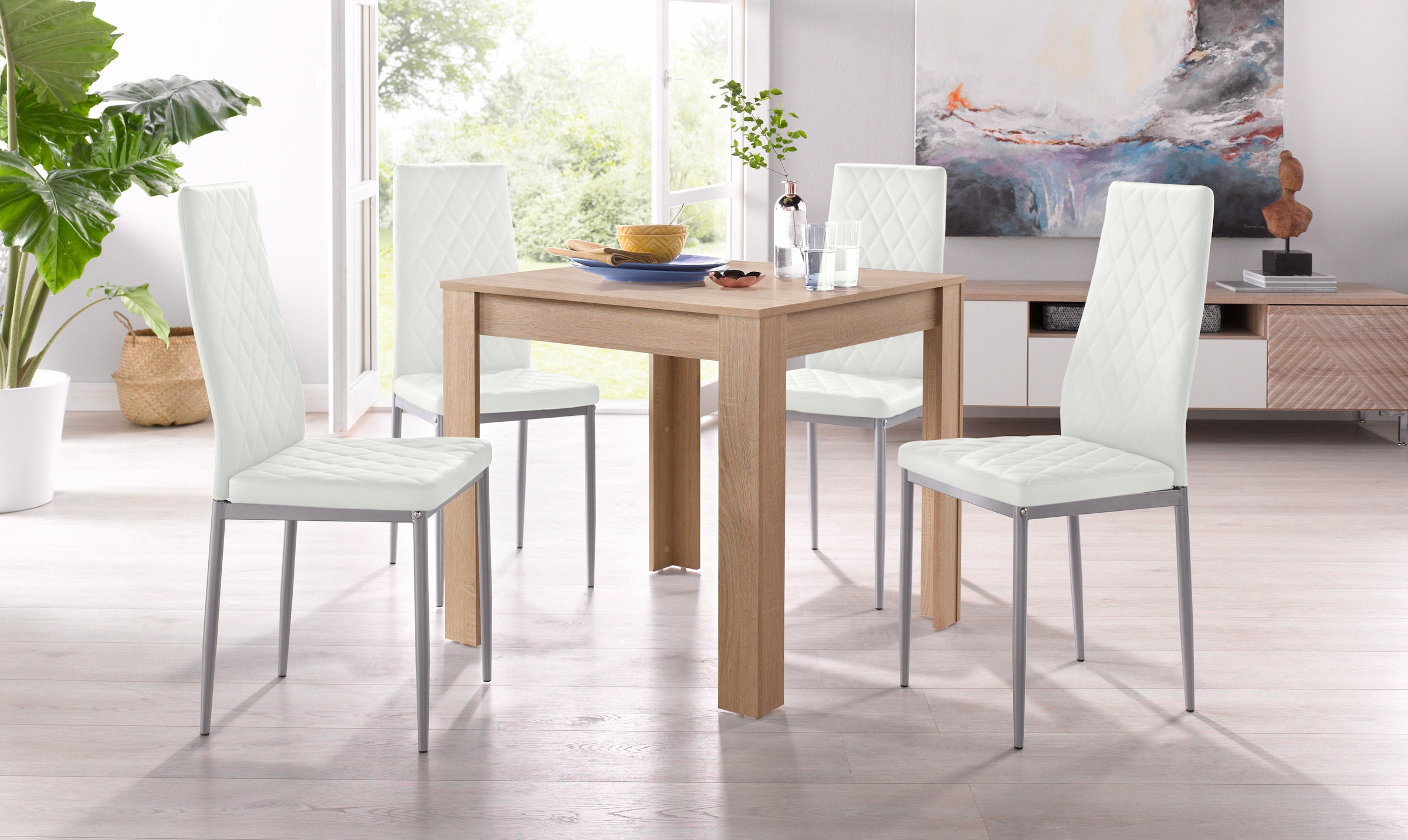 INOSIGN Essgruppe Set, 5 Stk. tlg. mit Tisch in Eichefarben Sägerau, Breite 80 cm