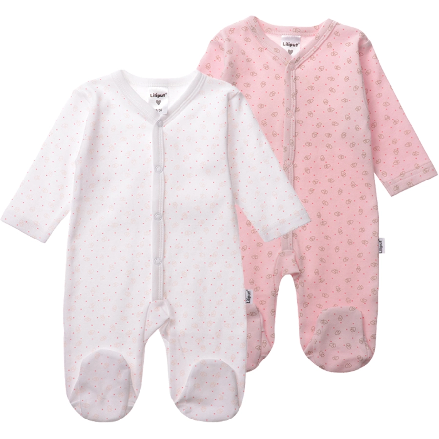 Liliput Schlafoveralls 2er-Set weiß mit Druck Herzen  rosa