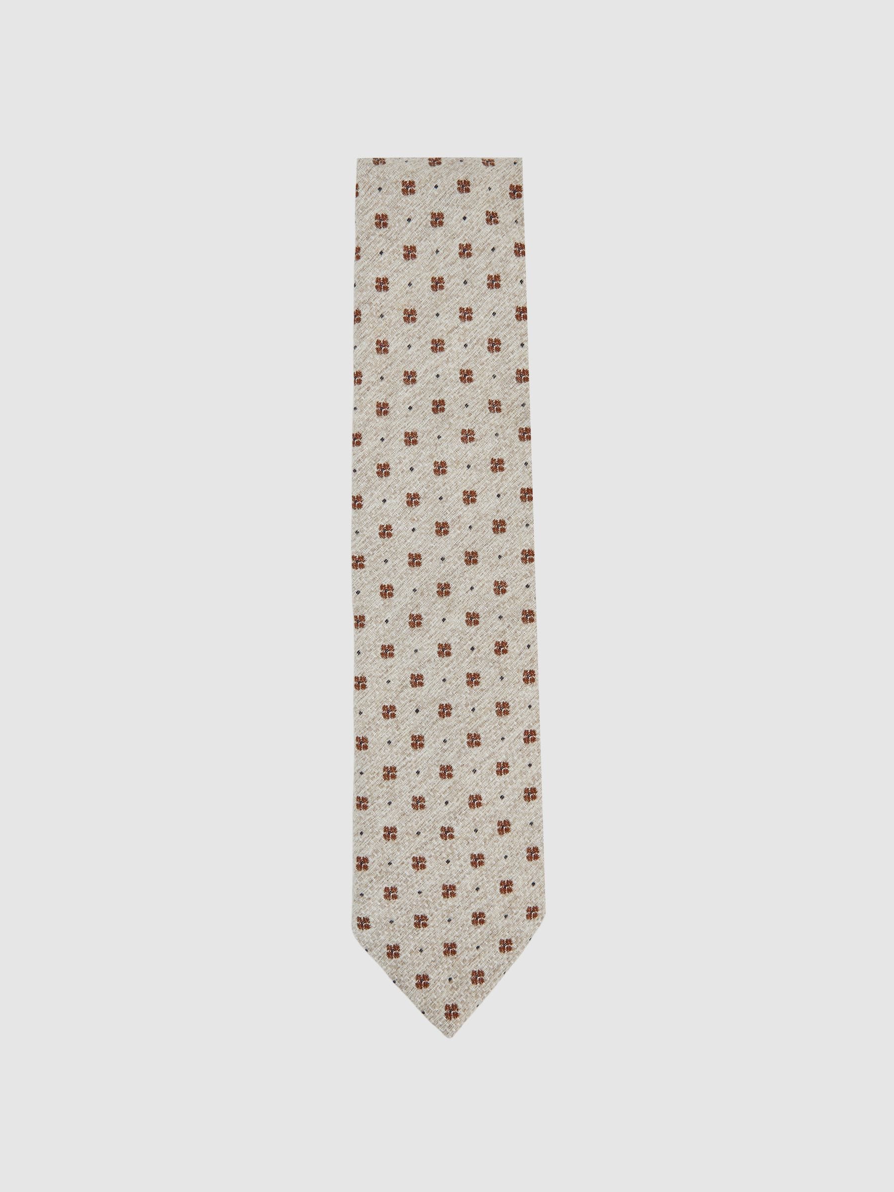 Gemeleerd beigebruin - Reiss Tullio Wool-Silk Floral-Medallion Tie