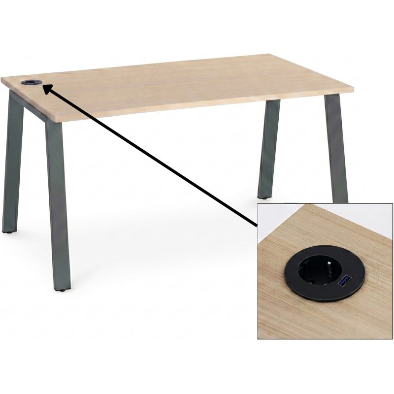 Pack Bureau droit ECLA chêne clair L 140 x P 80 cm piètement métal + Prise Versatag