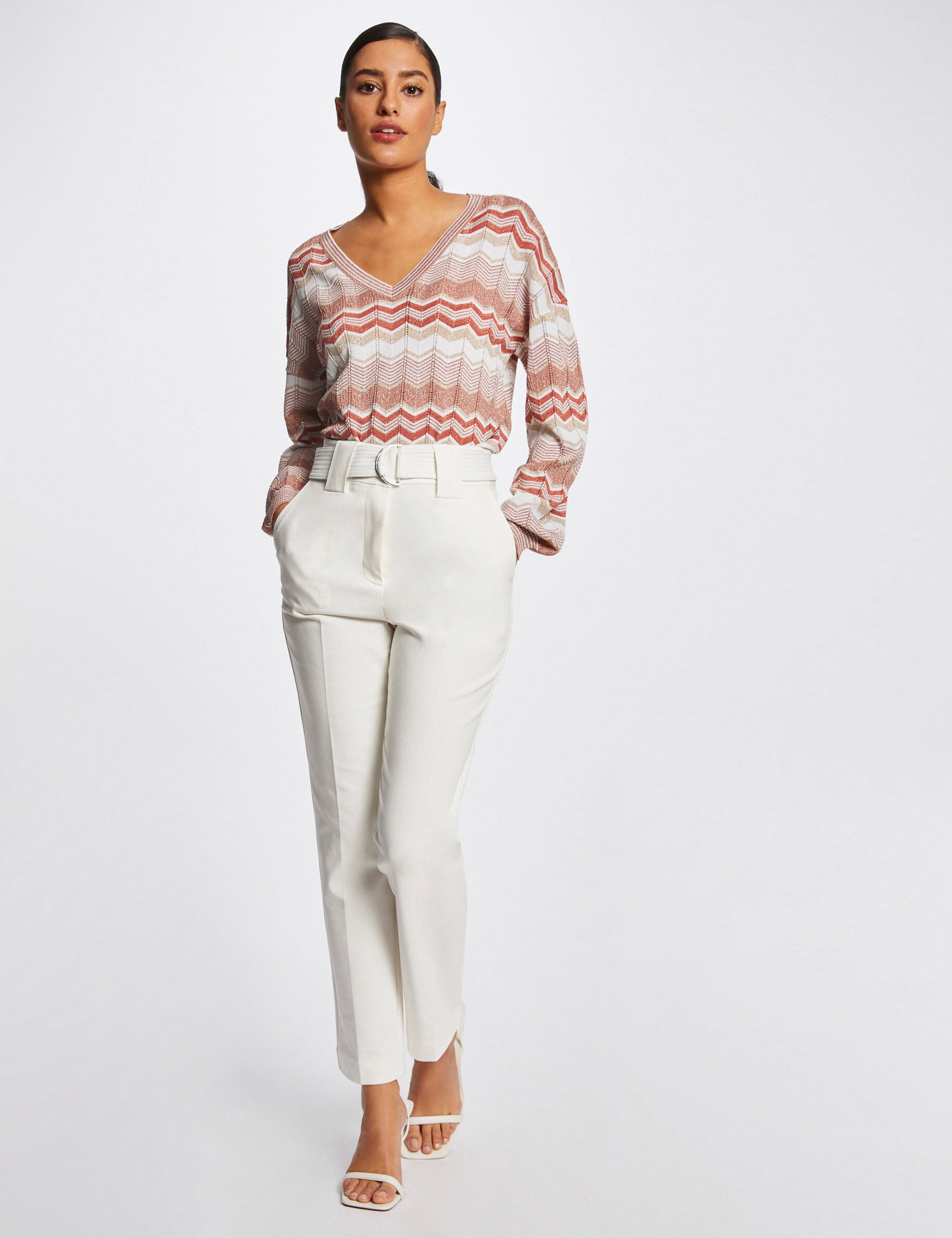 Pull manches longues imprimé chevron vieux rose femme - vieux_rose