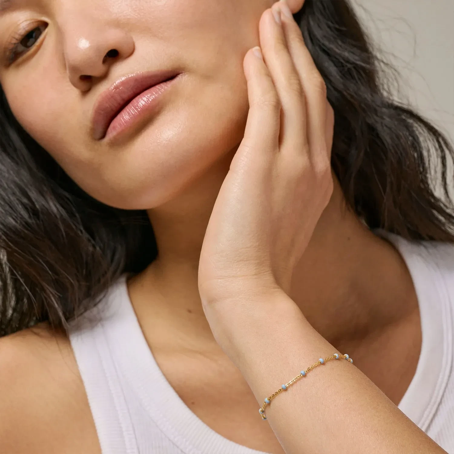 Enamel Ball Chain Sky Armbånd 18 kt. Forgyldt Sølv B66G_2-Sky