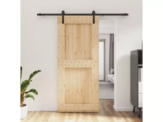 Porte coulissante et kit de quincaillerie 90x210 cm pin massif