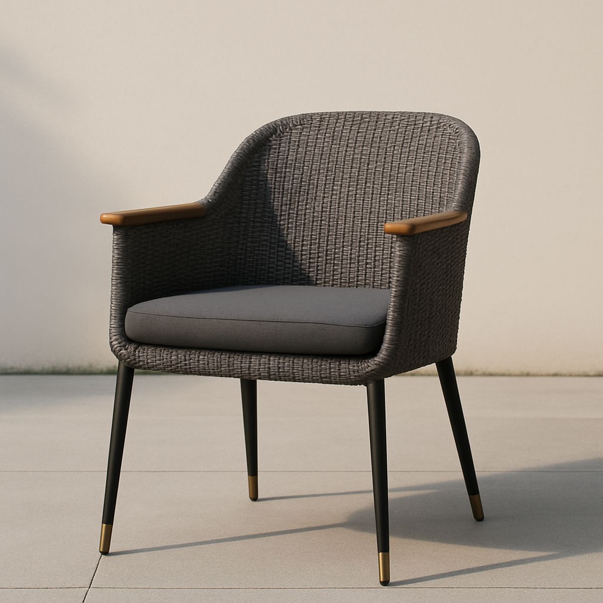 Stuhl Rattan Metallarmlehnen Grau 60x60x80 cm
