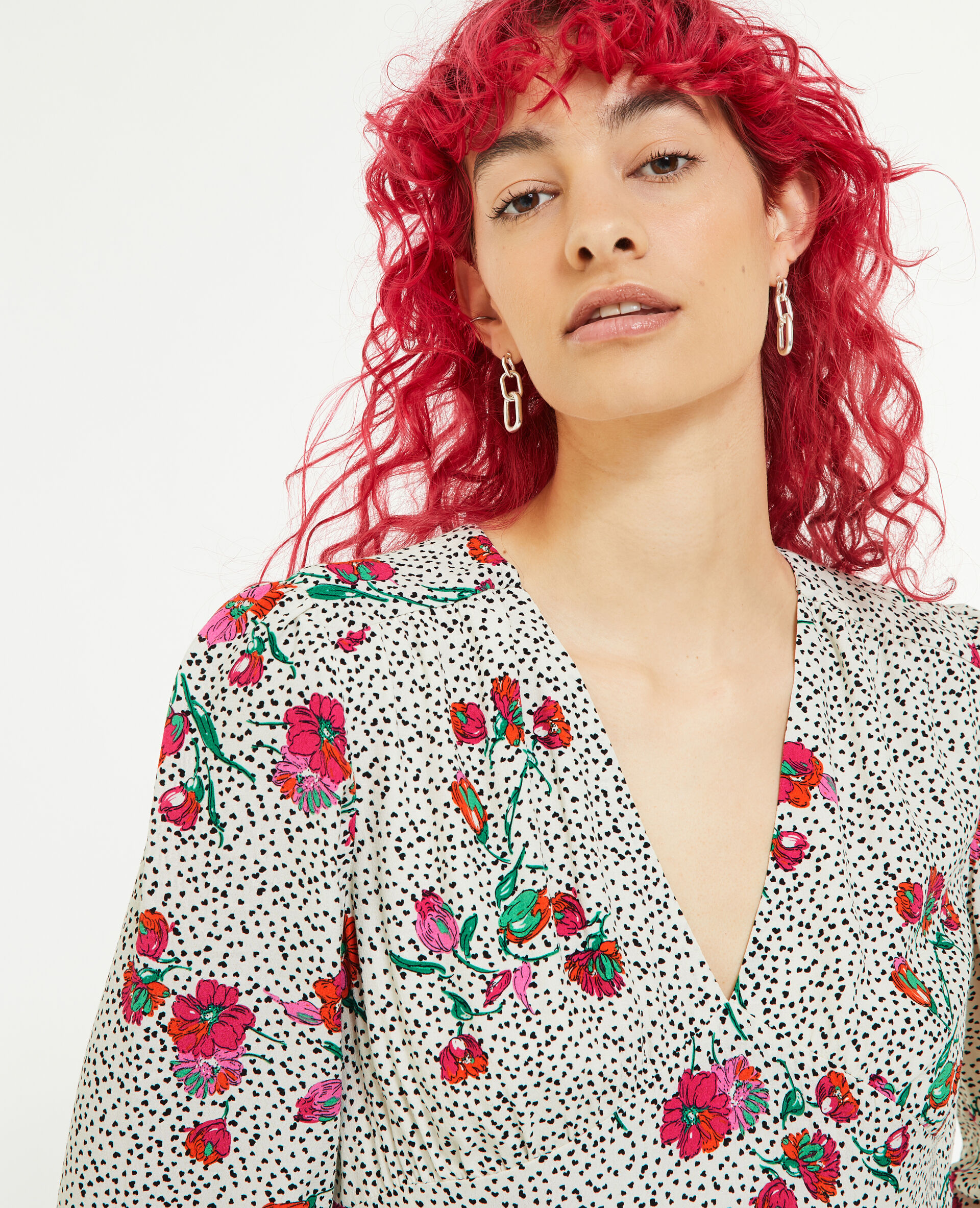 Robe courte imprimée fleurs - Blanc