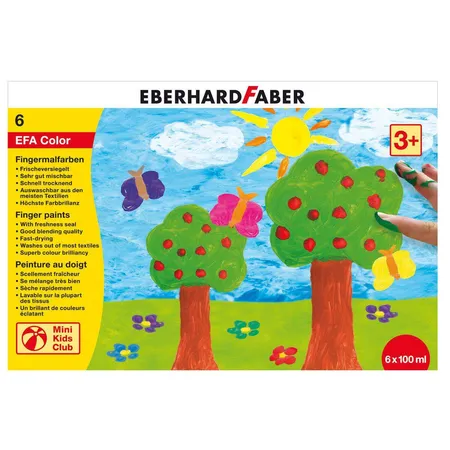 Eberhard Faber Mini Kids Club Fingermalfarbe Packung mit 6 Farbtöpfchen à 100 ml