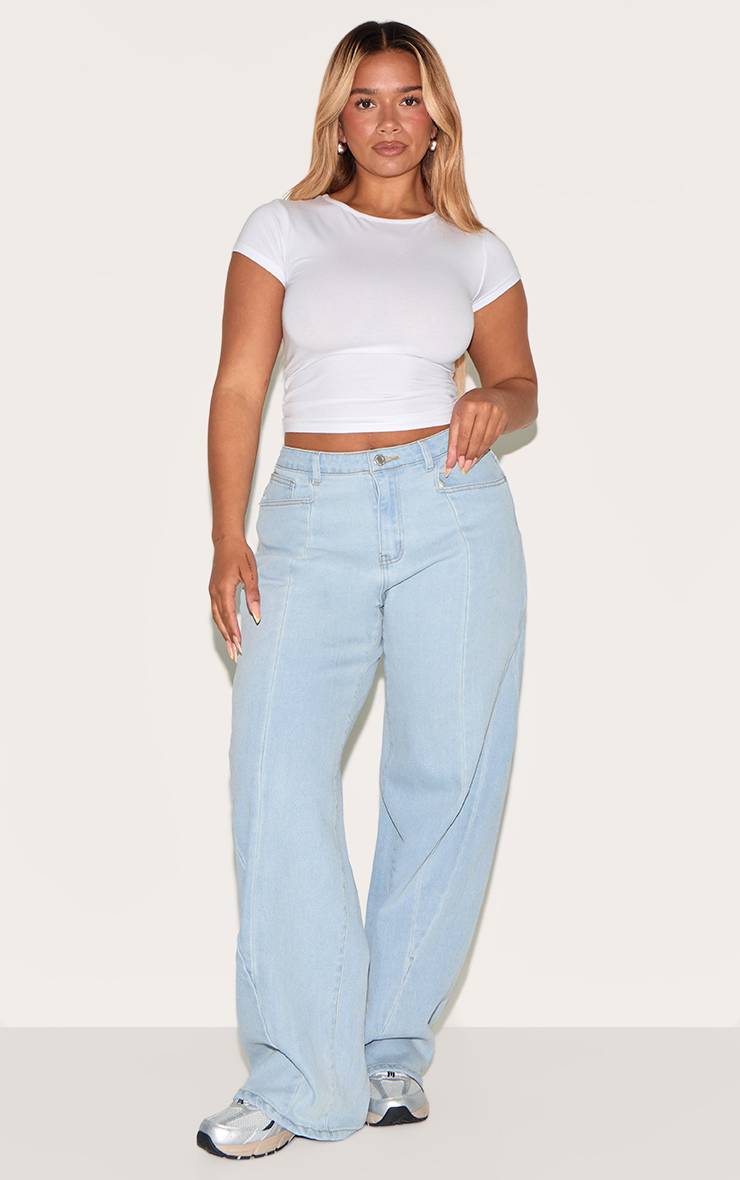 Bleu Clair Jean Large Taille Haute En Denim Stretch Shape Avec Détails De Coutures