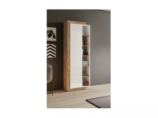 Vitrine design coloris chêne et blanc brillant collection SINATRA.