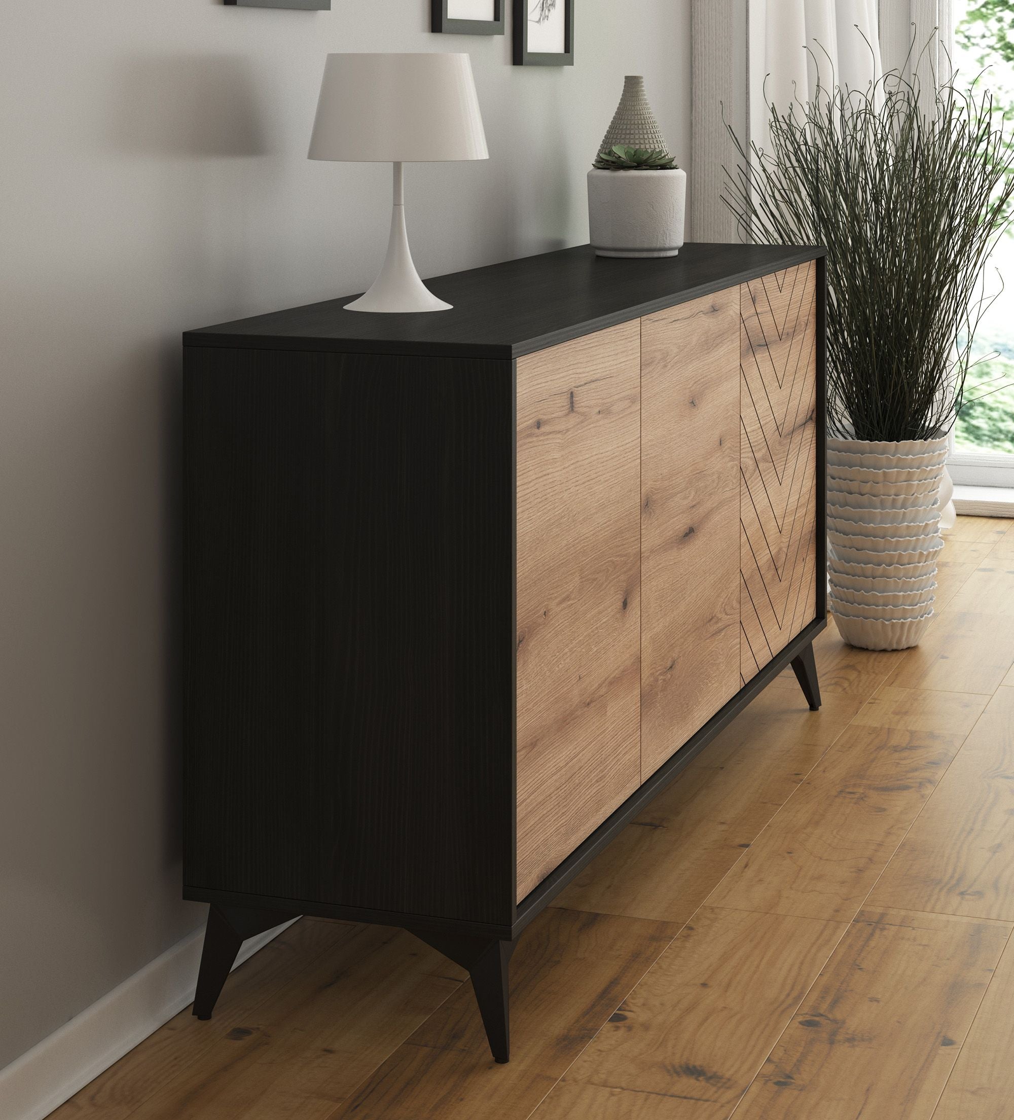 Dolores - Dressoir - Eiken/zwart - 154x39x77 cm