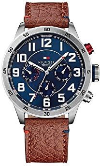Tommy Hilfiger - Horloge - Blauw - Analoog Kwartsuurwerk - Bruine Leren Band