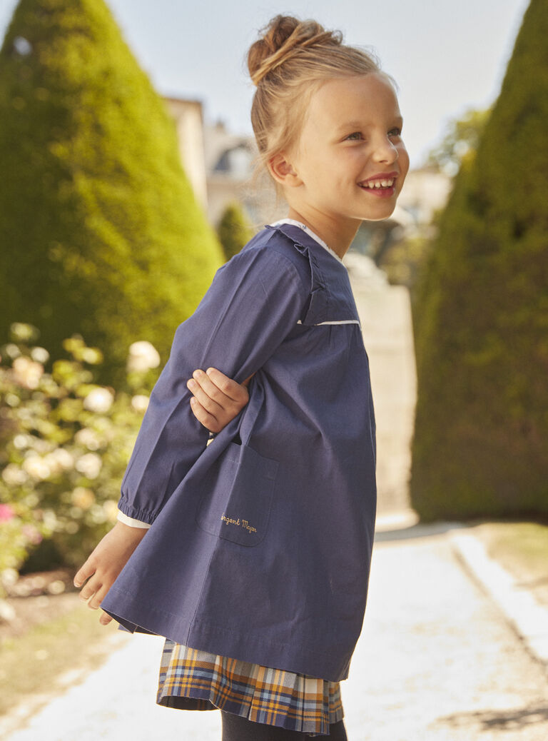 Tablier scolaire bleu marine en popeline