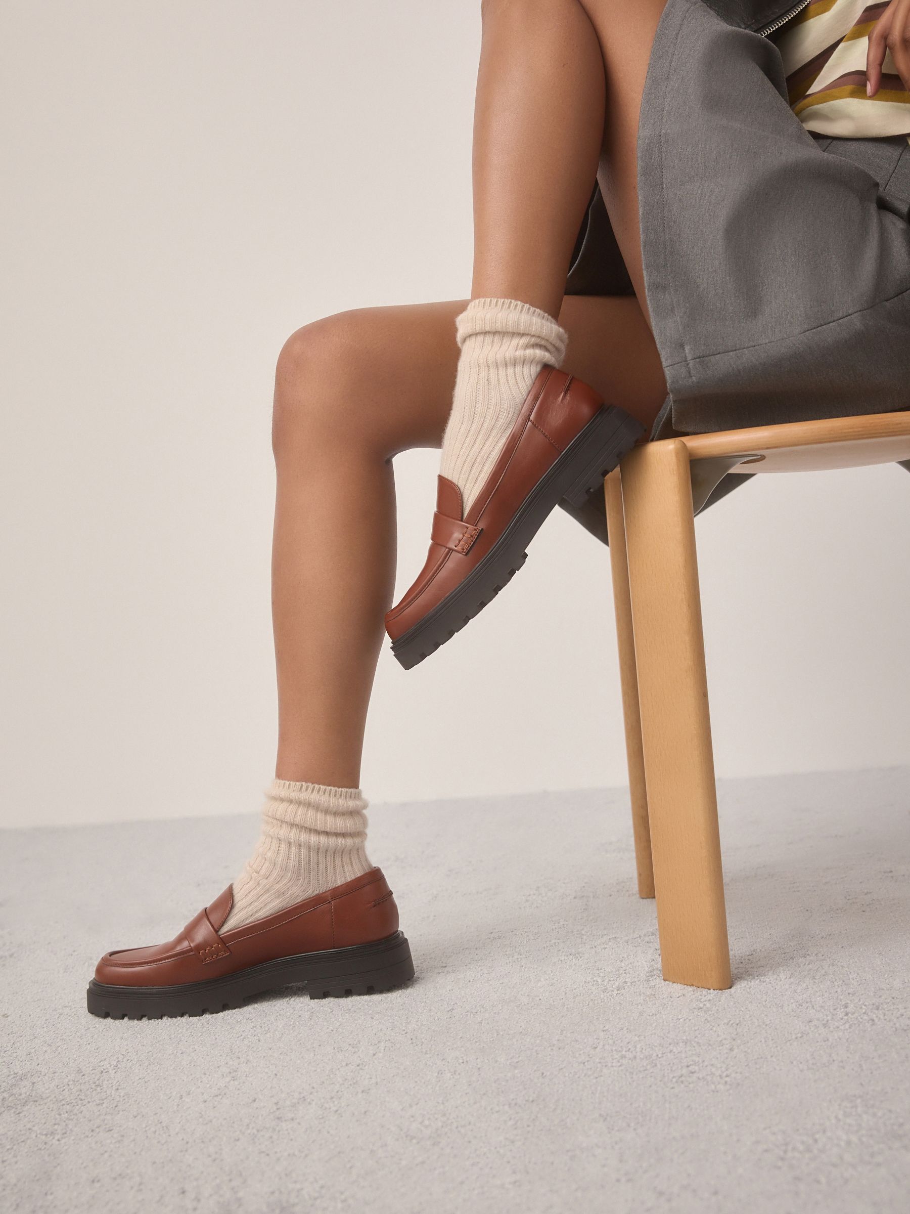 Lichtbruin - Loafers met dikke zool