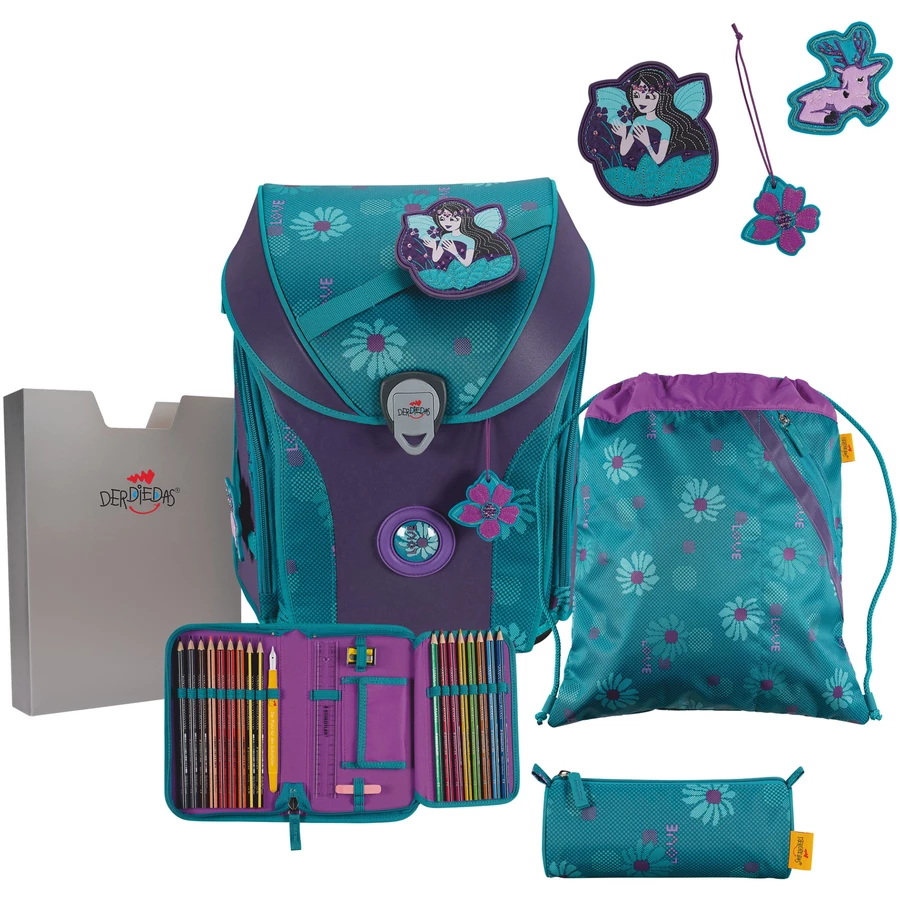 DerDieDas ErgoFlex Max Exklusiv Superflash - Schulranzen Set 5tlg. 950g Fairy Flower