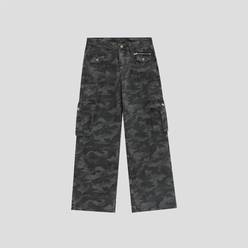 INStudio - Hoge taille camouflage rechte cargojeans