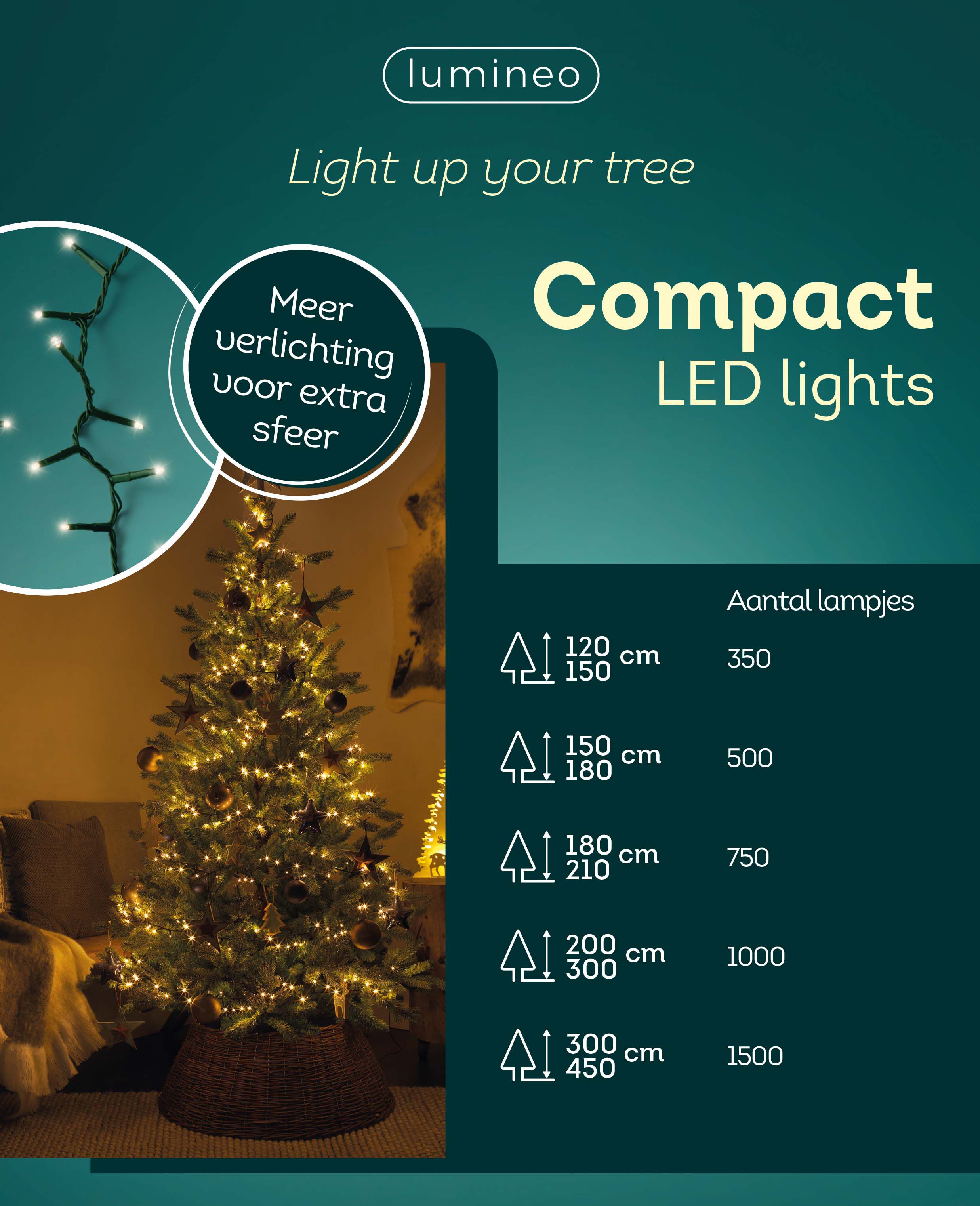 Lumineo Compact - Kerstboomverlichting - 1500 - Klassiek warm wit - 3400 cm