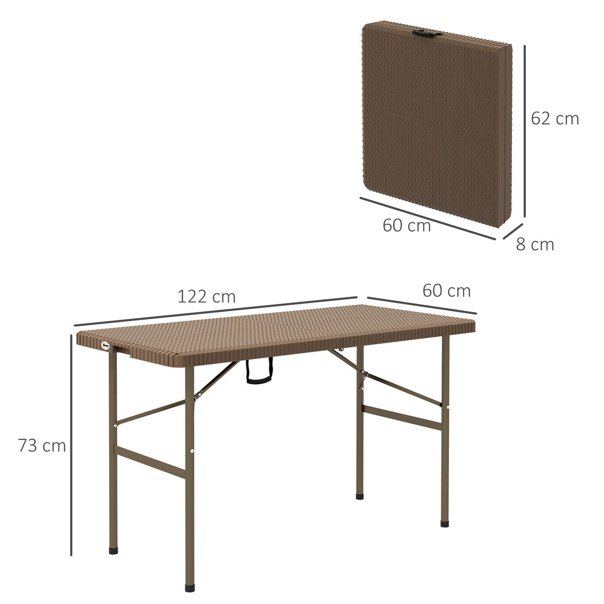 Outsunny bijzettafel, 122L x 60B x 73H cm, HDPE, bruin
