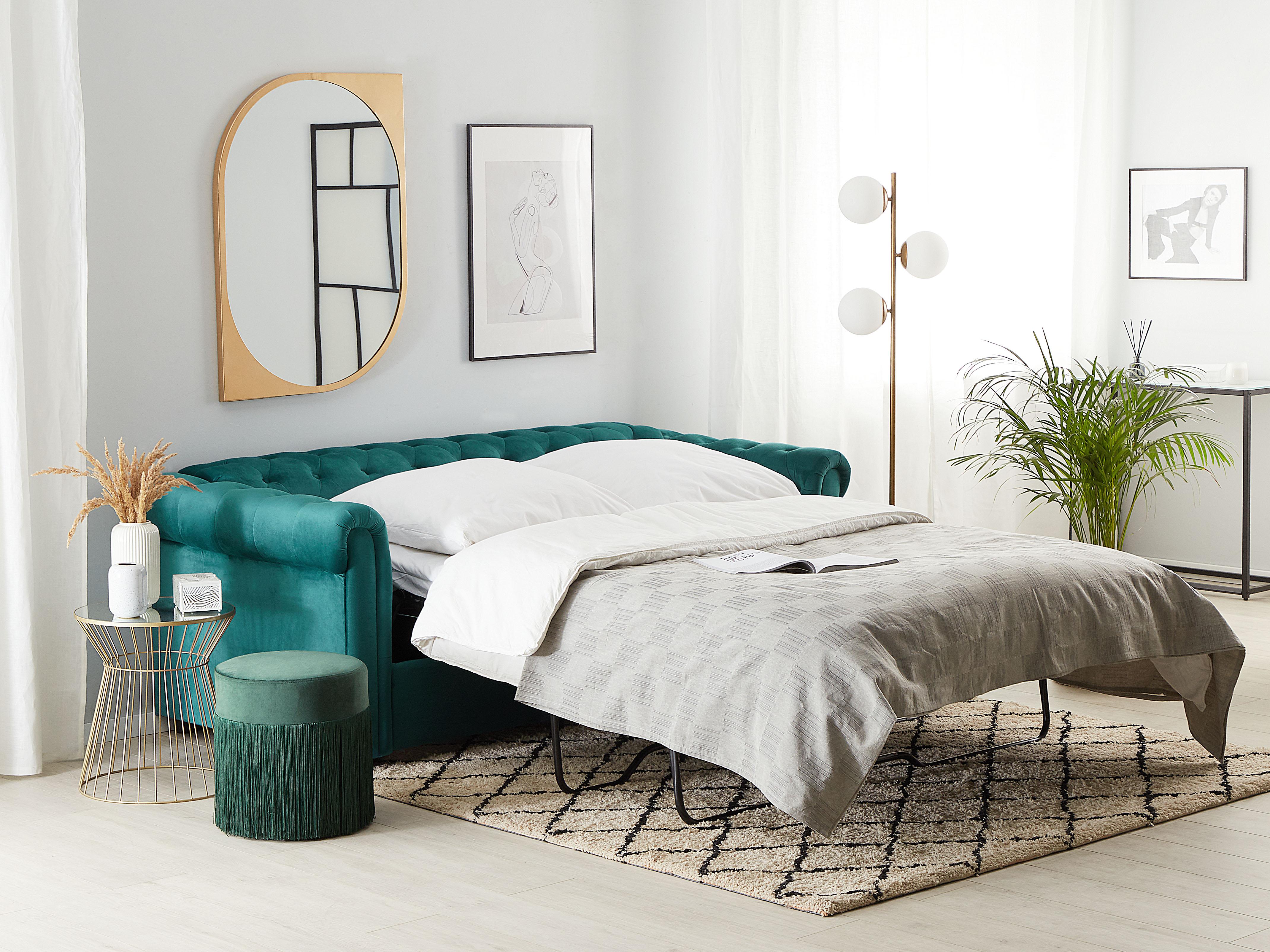 Slaapbank 3-zits CHESTERFIELD Fluweel Smaragdgroen