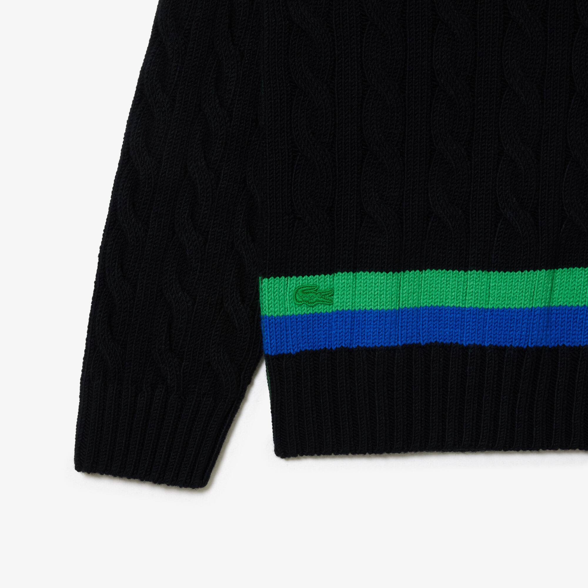 Pull en laine torsadée avec rayures color-block Pullovers - Noir - Lacoste - Unisex
