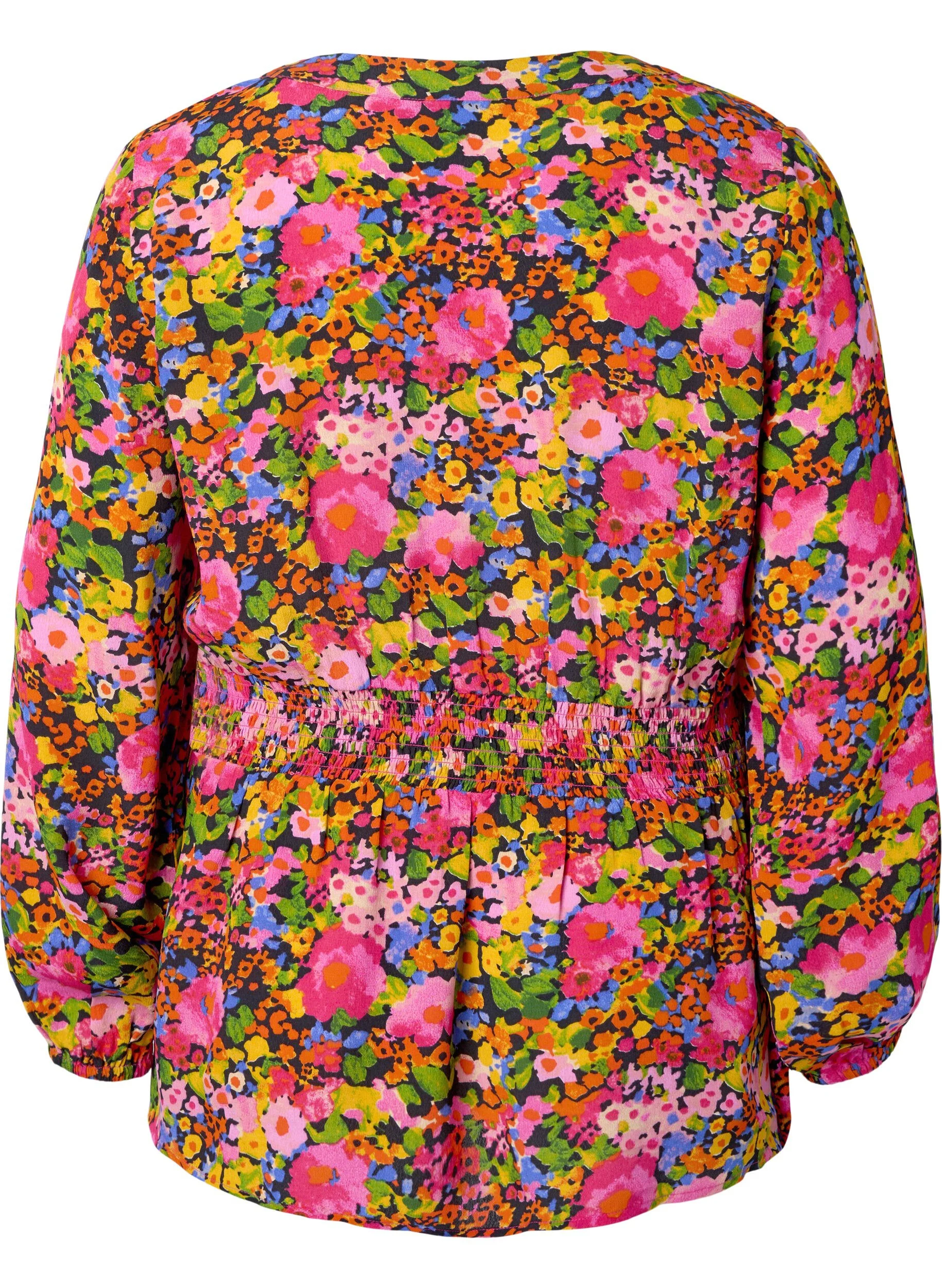 Viskosebluse med blomsterprint og smock