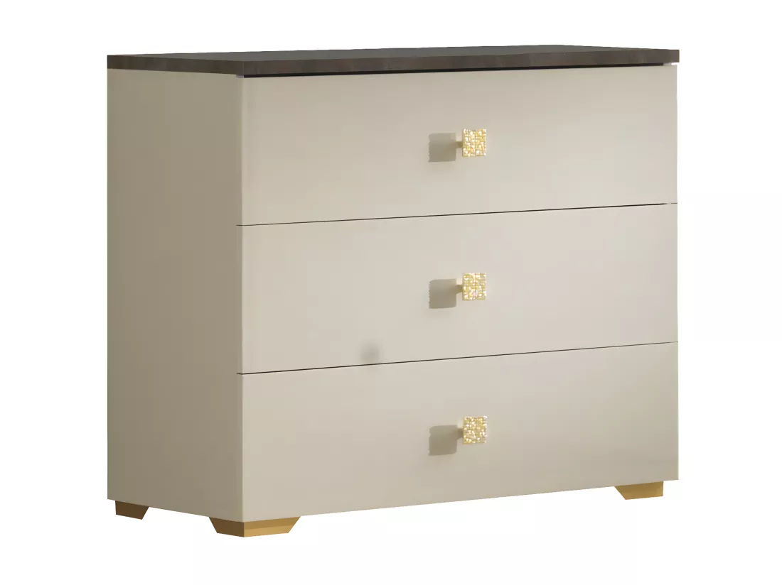 PANACA - Chambre 140x190cm Crème et Bronze + Leds