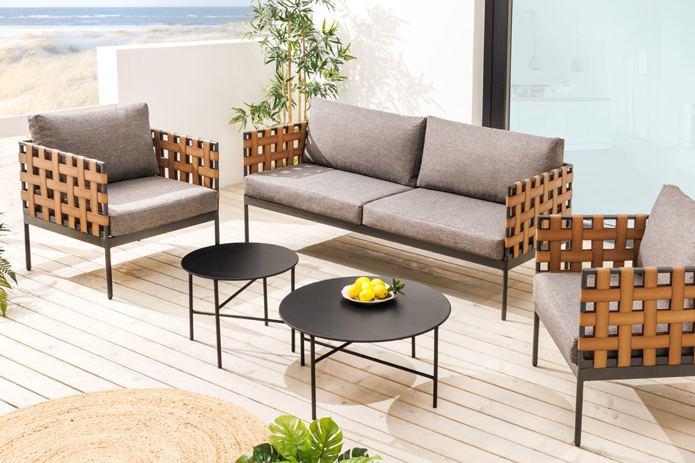 In- und Outdoor Lounge-Sofa UNIQUE 185cm schwarz braun grau Aluminium 2-Sitzer inkl. Kissen