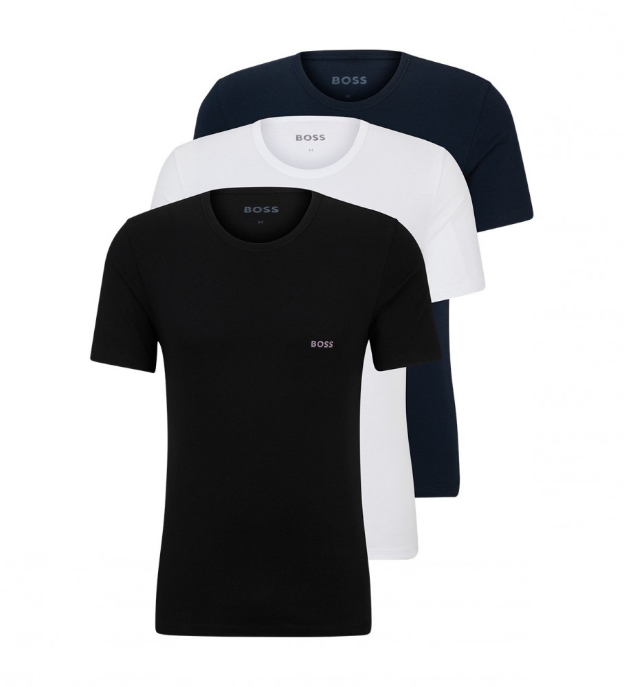 Conjunto de 3 camisetas BOSS: branca, preta e azul-marinho.