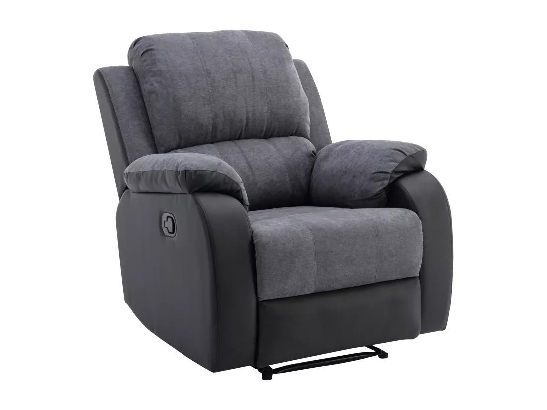 Canapés 3 places 2 places et un fauteuil relax en microfibre et simili gris et noir BRODY
