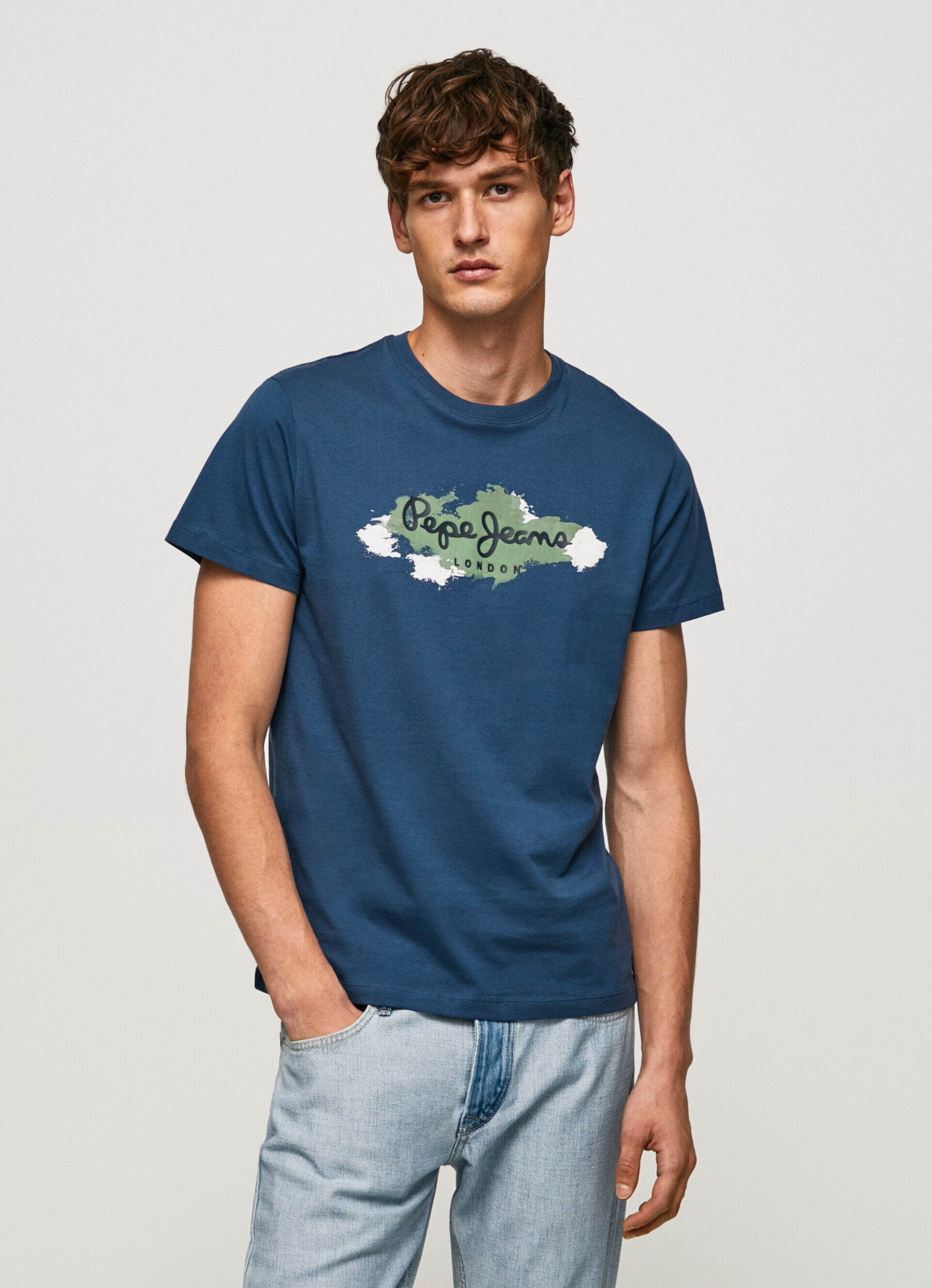 Camiseta de algodão com logo em pinceladas - Jarman Azul