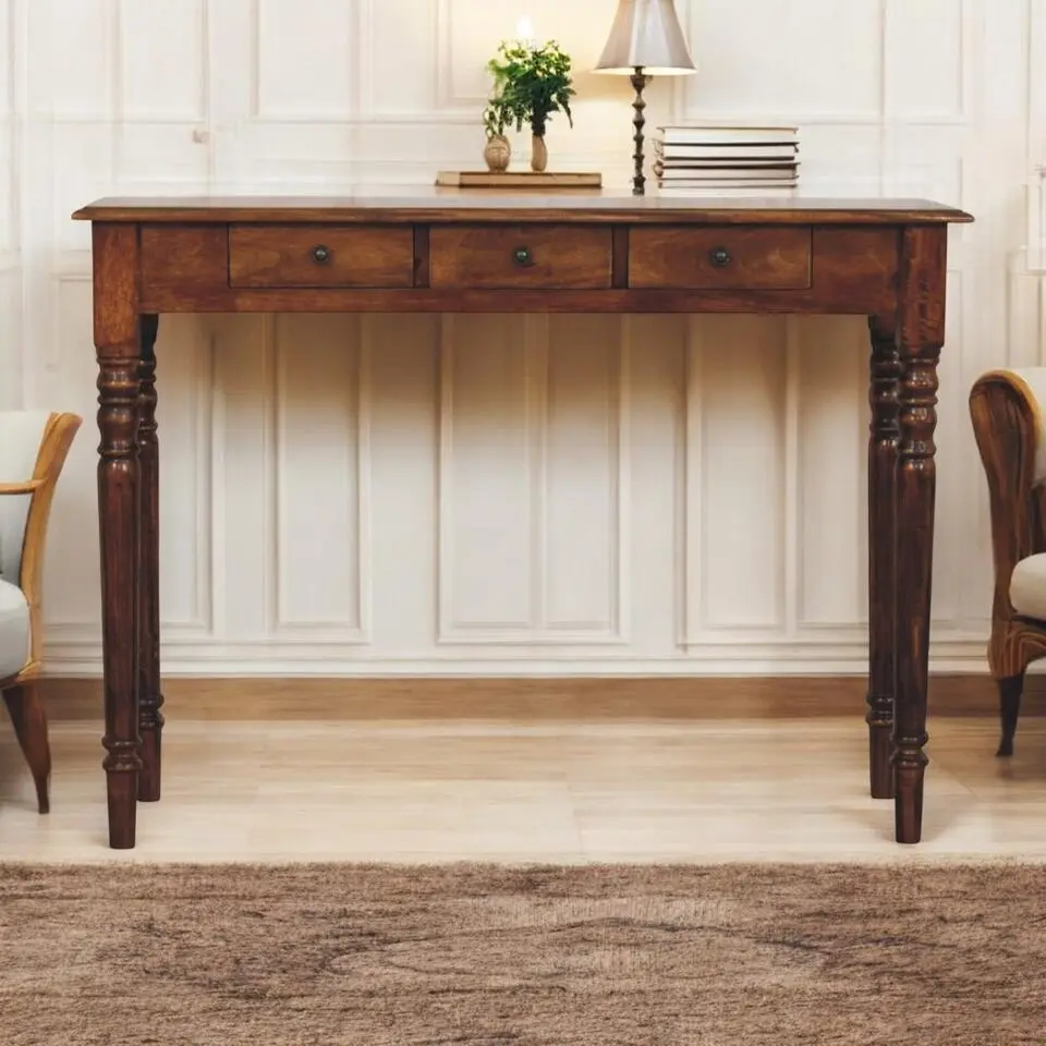 Gedraaide Poten Chestnut Console, 3 Lades, Donkerbruin