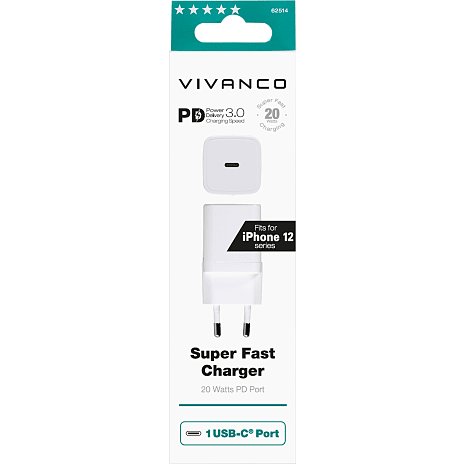 Vivanco hurtig 1xUSB-C PD 20W oplader - hvid