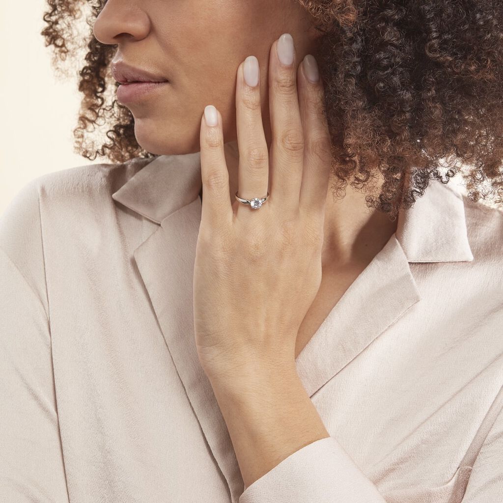Bague Solitaire Or Blanc Caharus Oxyde De Zirconium