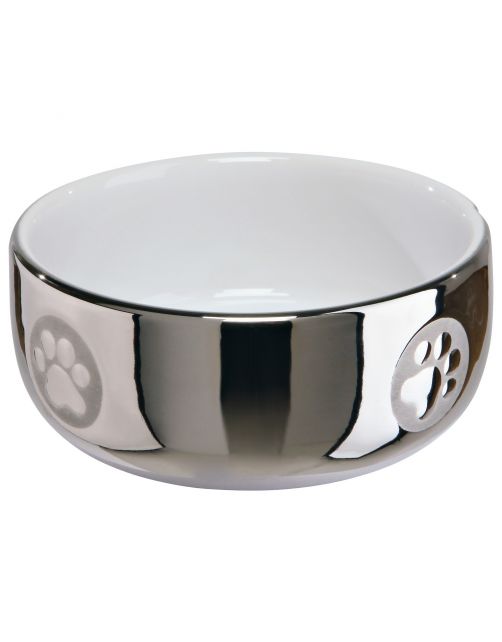 Trixie Keramische Voer\/Waterbak - Kattenvoerbak - 0.3 \/ø 11 cm 1 l Zilver Wit 1 stuk Ø 11mm Ø 11