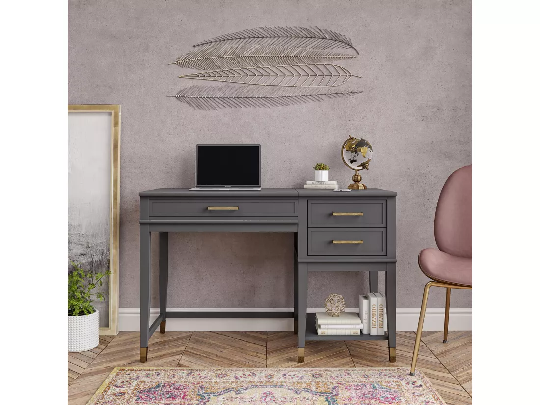 Westerleigh | Bureau avec plateau élévateur en mélaminé gris graphite