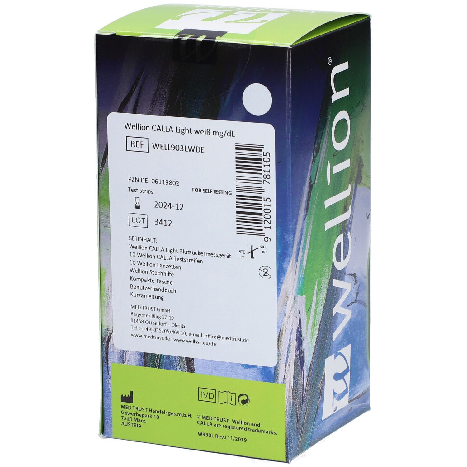 Wellion Calla Light Weiß Blutzuckermessgerät - 1 Set, mg/dL