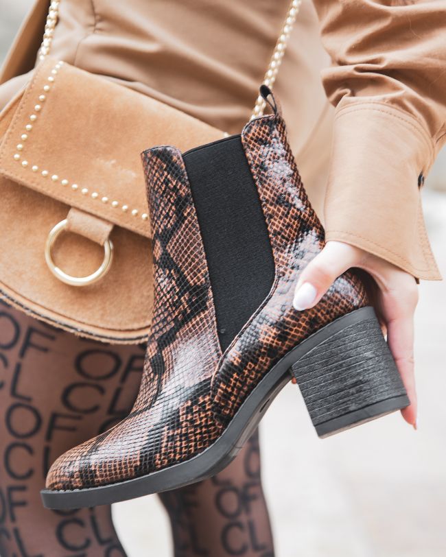 Bottines femme motif marron à talon - Carla