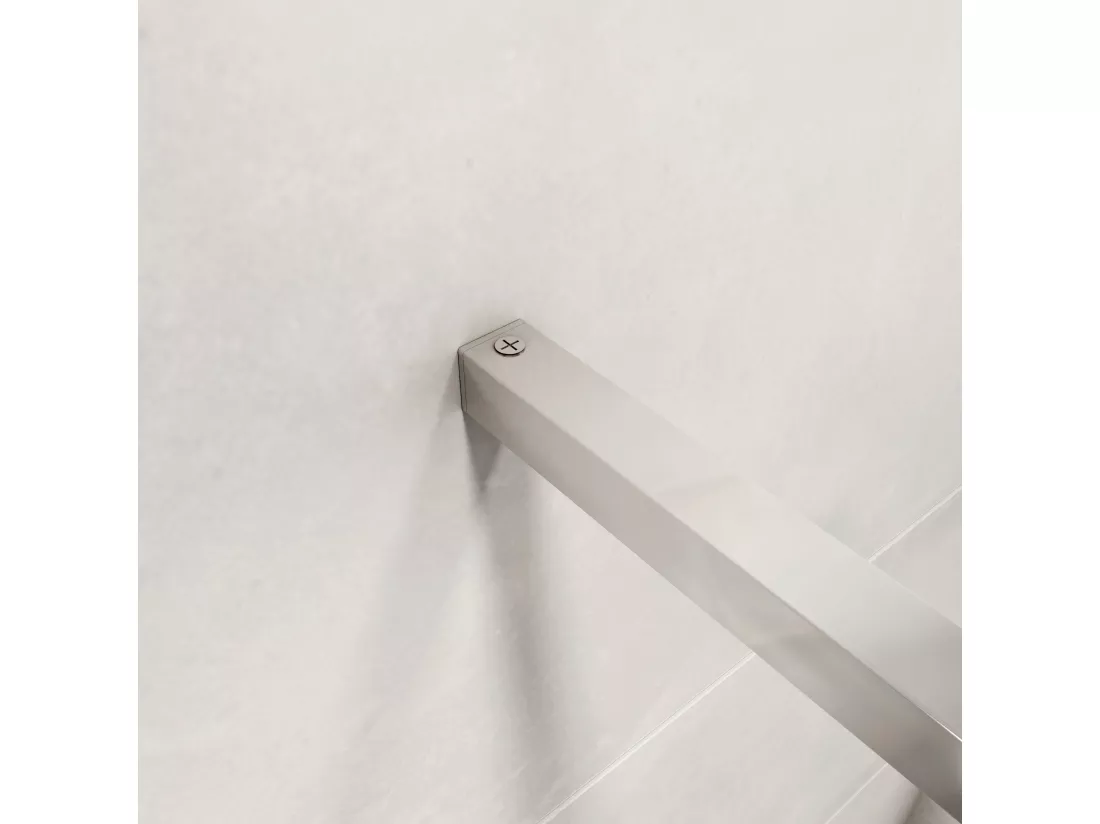 AICA paroi de douche à l'italienne chrome 90x190cm,6mm verre anticalcaire avec bandes horizontales sérigraphiées,barre de fixation 90cm en carré