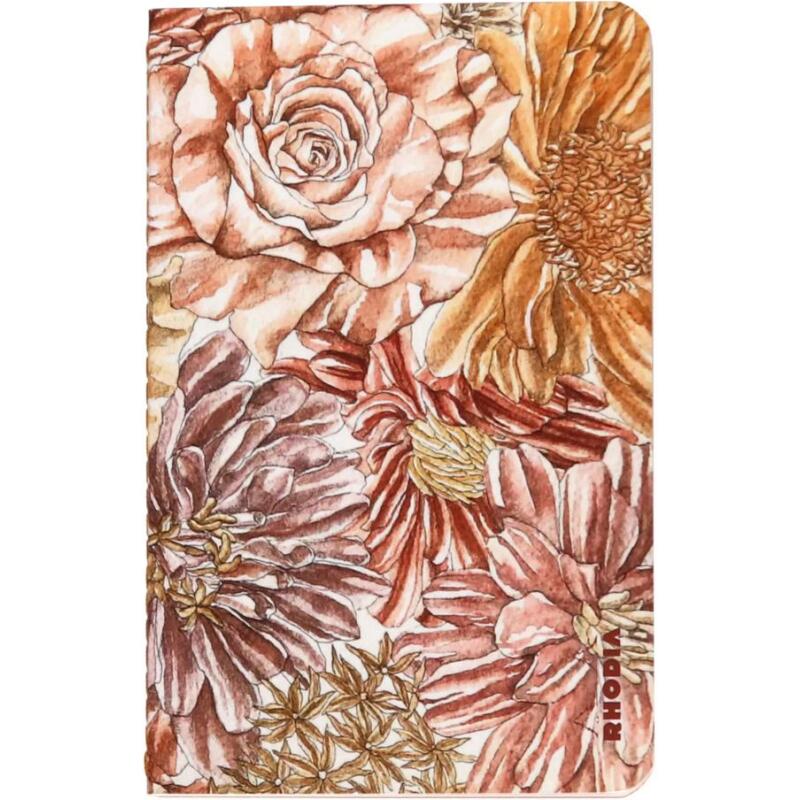 Rhodia collection ORANGE Botanique - carnet piqûre 9x14 cm ligné, 64 pages - Bouquet fleuri