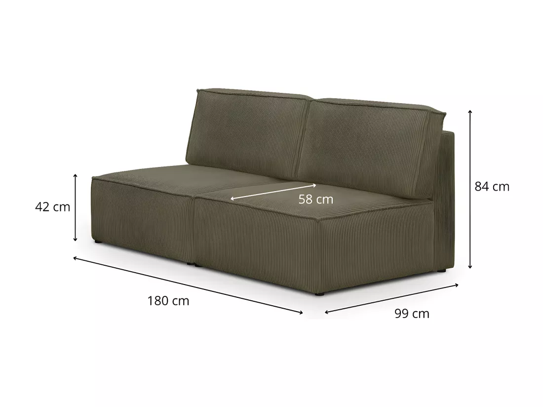 Module canapé 2 places en velours côtelé vert kaki - Harper Mod