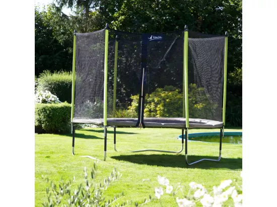 Kangui - Trampoline de jardin 305 cm + filet de sécurité JUMPI Taupe/Vert 300. Trampoline certifié par le CRITT sport & loisirs