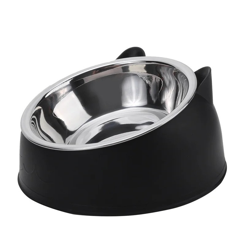 Edelstahl Haustier Futternapf Erhöhter Fress Napf Wasser Schale für Katzen / Hunde - Schwarz