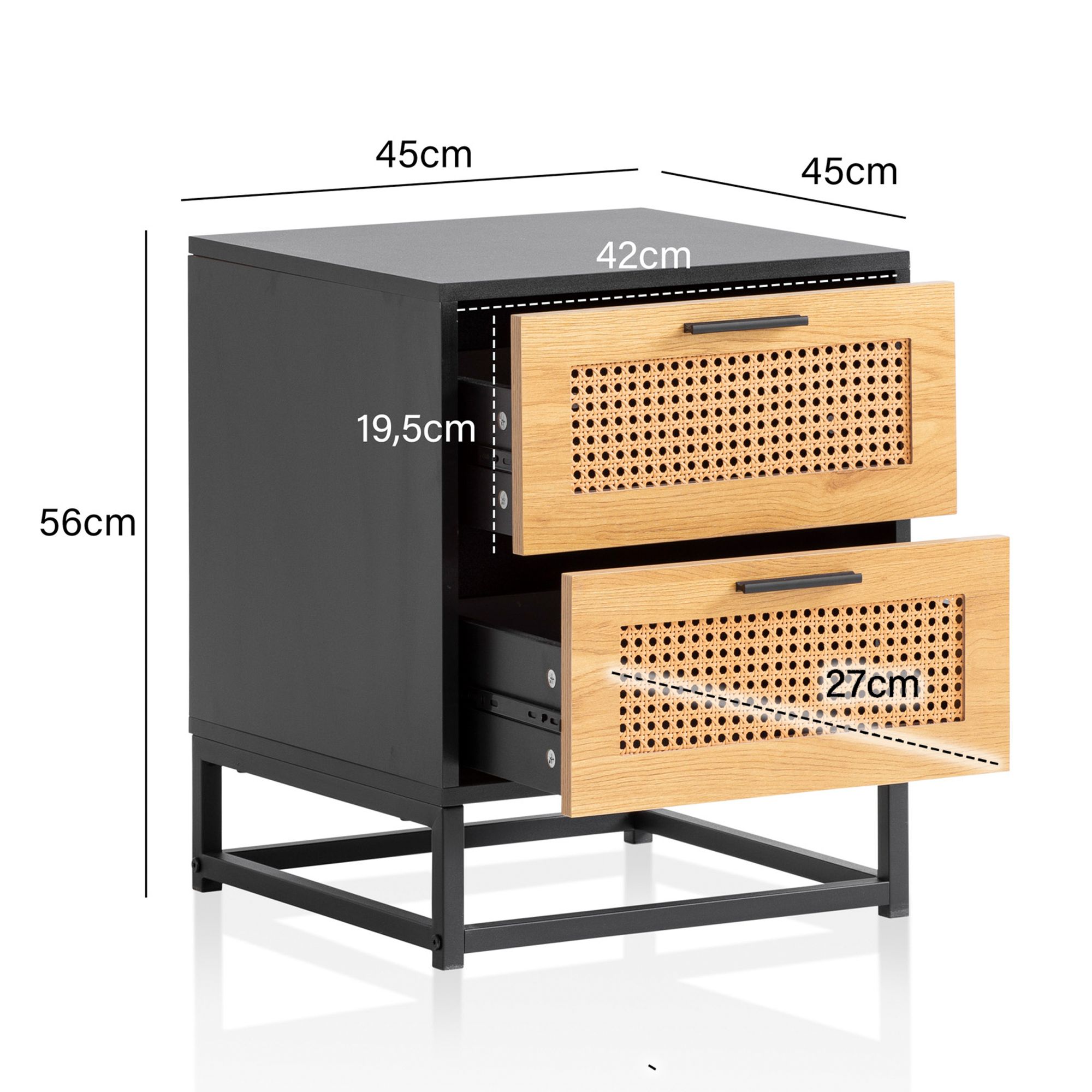 Nachtkonsole FineBuy Nachtkommode Boxspringbett 45 cm Schwarz Wiener Geflecht